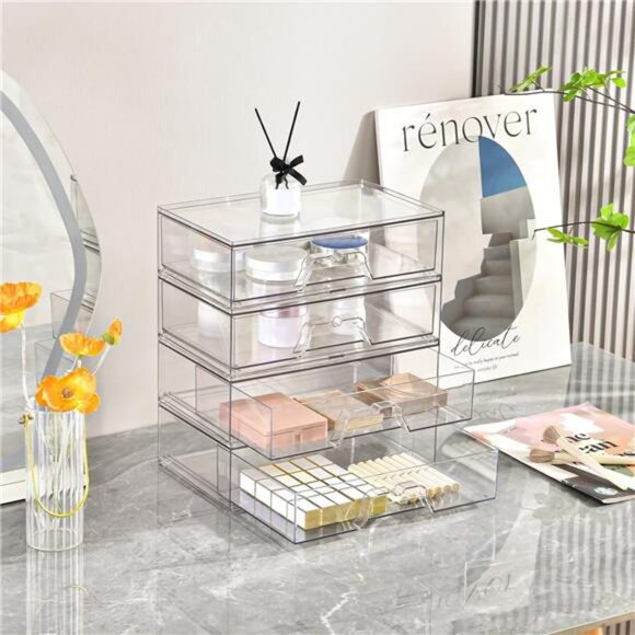 Clear Acrylic Makeup Organizer Stackable Drawer Vanity Bathroom Storage - Picture 6 of 7